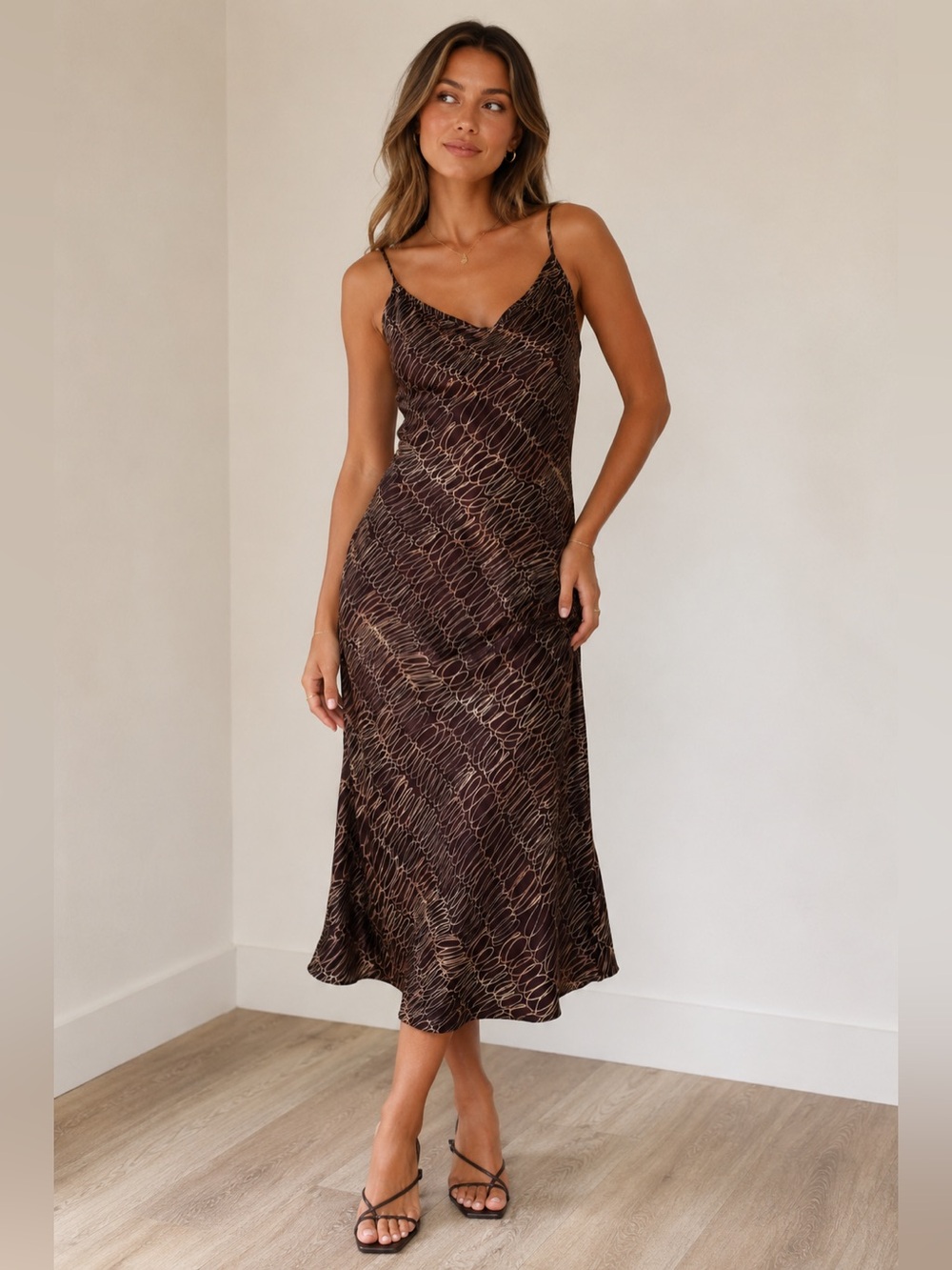 Victoria’s‎ Secret Brown Satin Abstract Print Slip Dress Size M